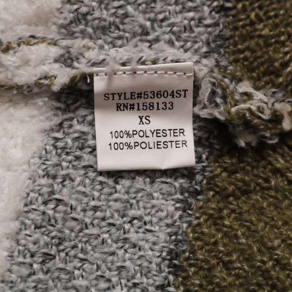 Stitch Fix Fuzzy Cardigan Sweater Green Gray White Striped Open Front Size XS - Picture 9 of 12